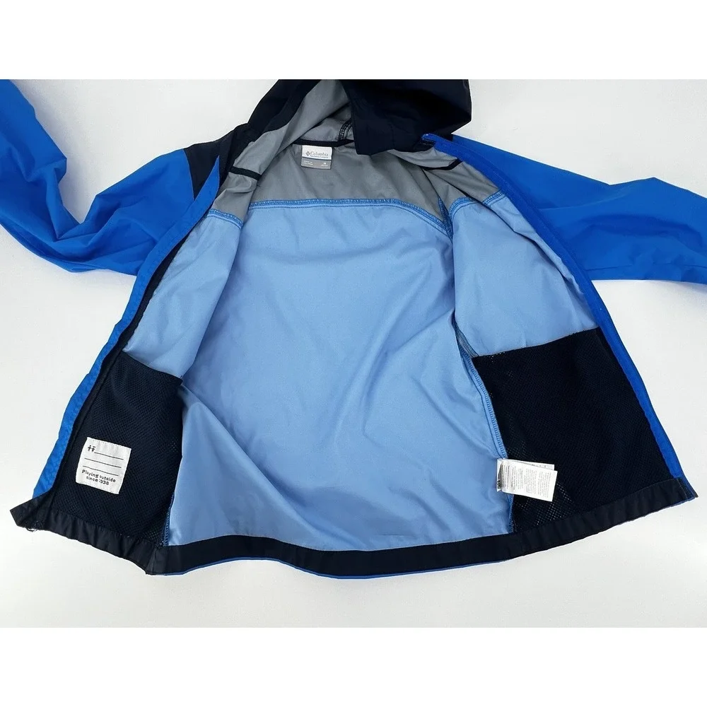 Columbia Youth Medium Windbreaker Jacket Blue Hooded Lightweight Zip